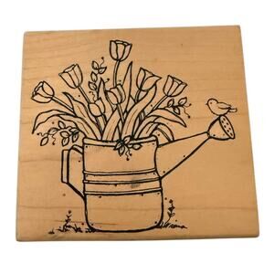 Great Impression Watering Pot With Flowers J57 Rubber Stamp